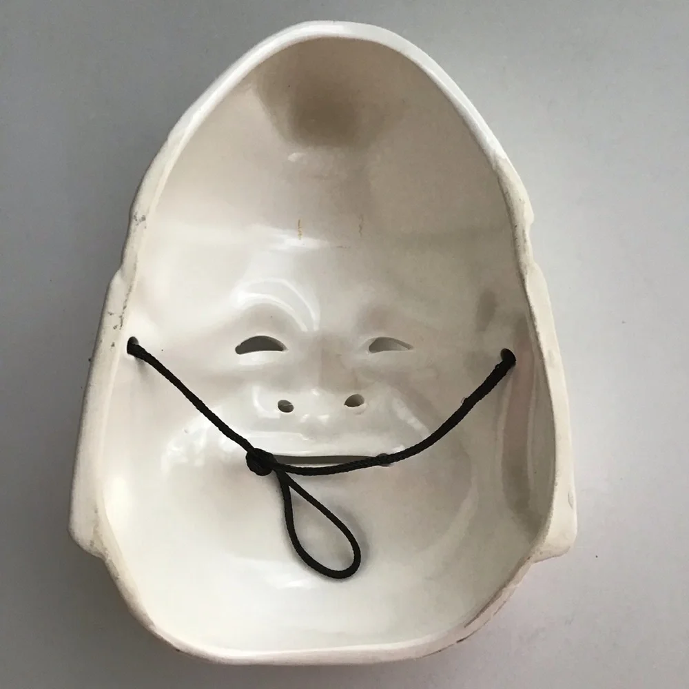 Pier One SET OF 3 White Ceramic Wall Art Masks Japanese Daikoku & Enosis Vintage